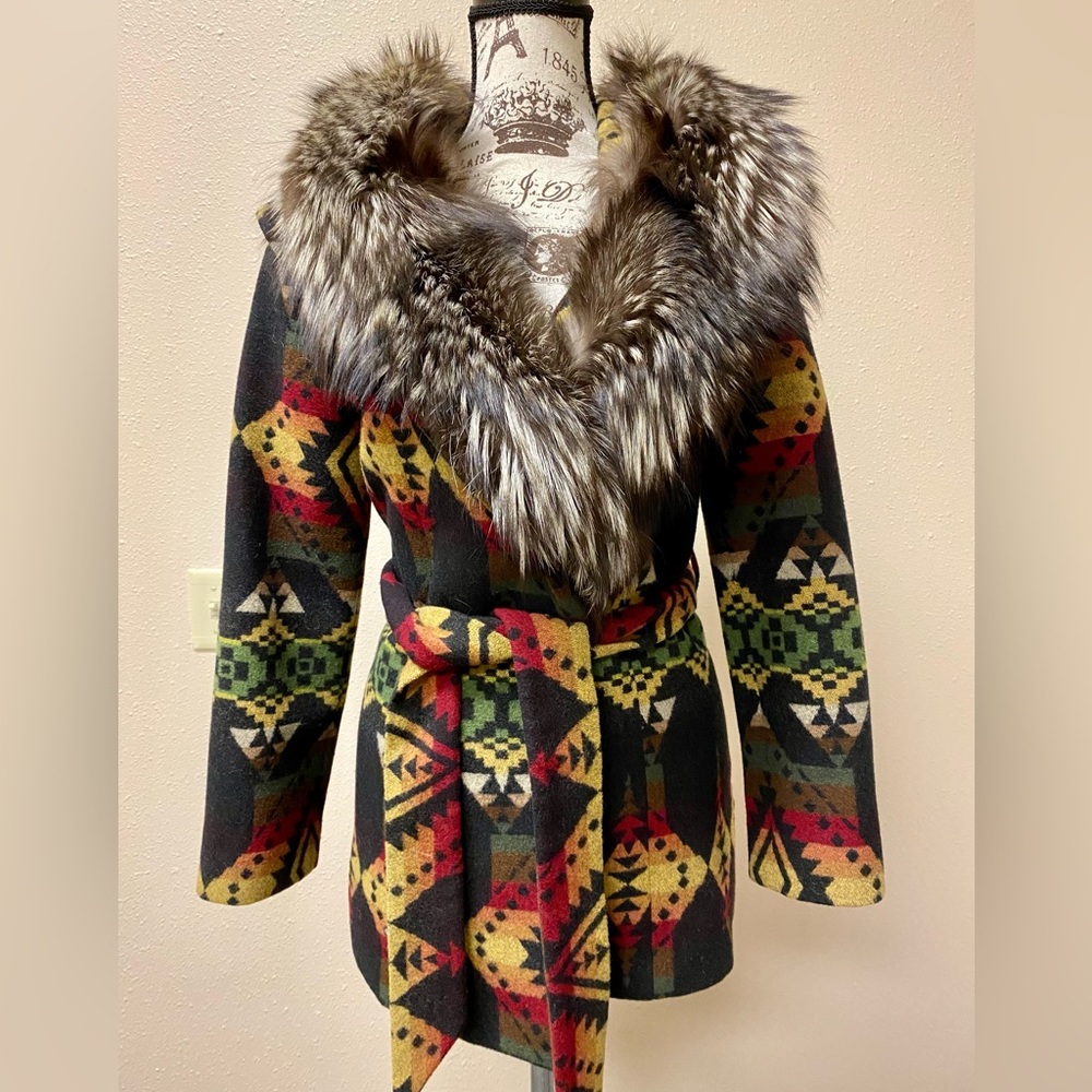 Last Price Drop! Pendleton Aztec Southwest Wool Fox Fur Parka Coat